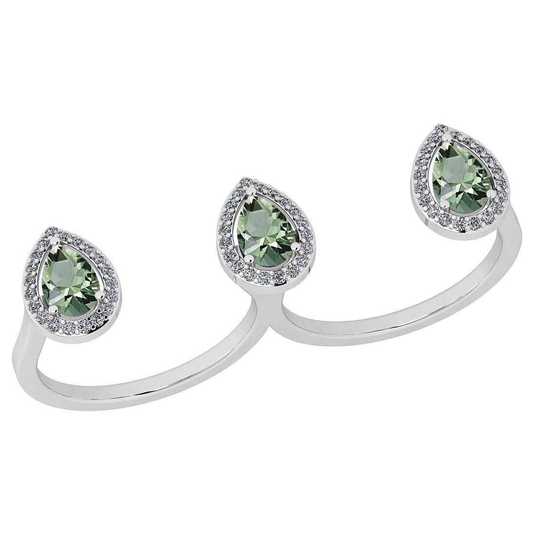 Certified 1.80 Ctw Green Amethyst And Diamond VS/SI1 2: Certified 1.80 Ctw Green Amethyst And Diamond VS/SI1 2 Finger 10K White Gold Ring -- Color Stone Approx Weight: 1.50 Ctw (3 Pcs Pear) Center Stone Color: Green Amethyst Center Stone Setting: Prong Sid