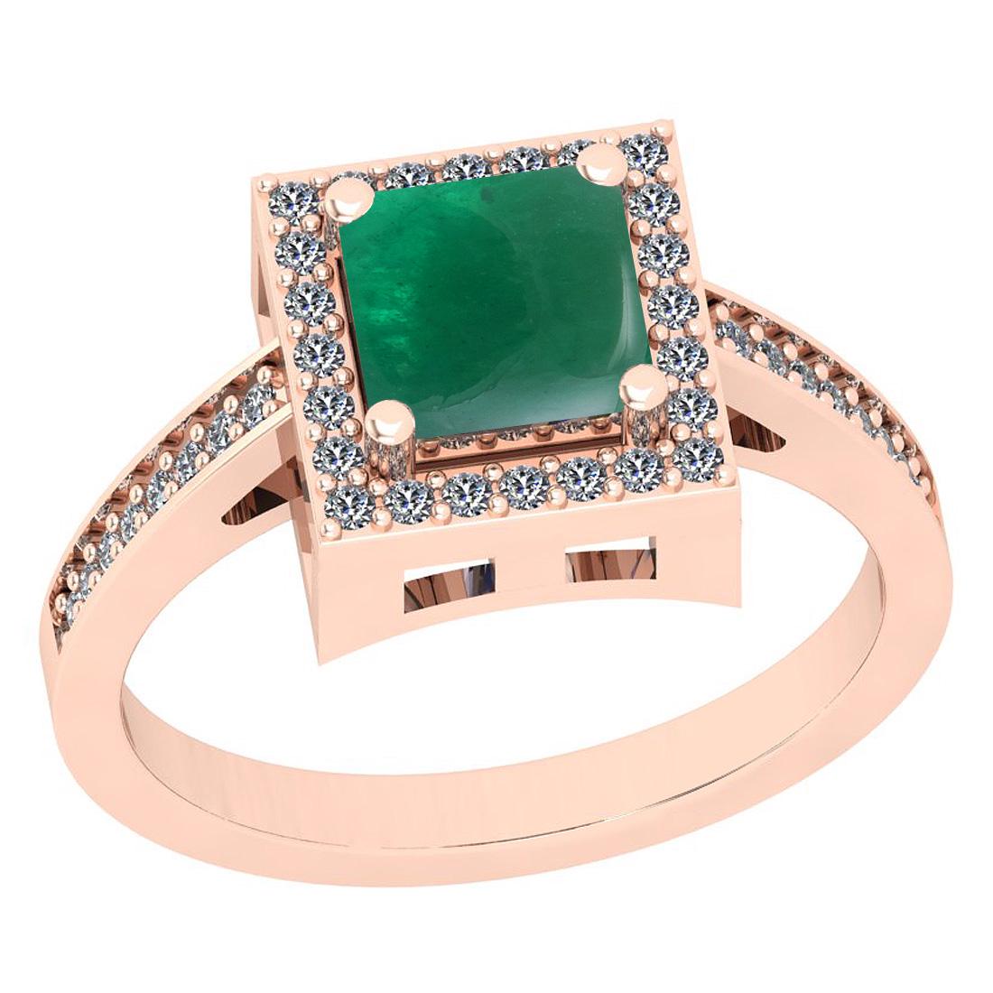 8.49 Ctw SI2/I1 Emerlad And Diamond 14K Rose Gold Vinga: 8.49 Ctw SI2/I1 Emerlad And Diamond 14K Rose Gold Vingate Style Ring -- Center Stone Weight : 7.93 Ctw ( Square Cab) Center Stone Color :-Square Center Stone Setting : Prong Side Stone Weight Of Ctw 0