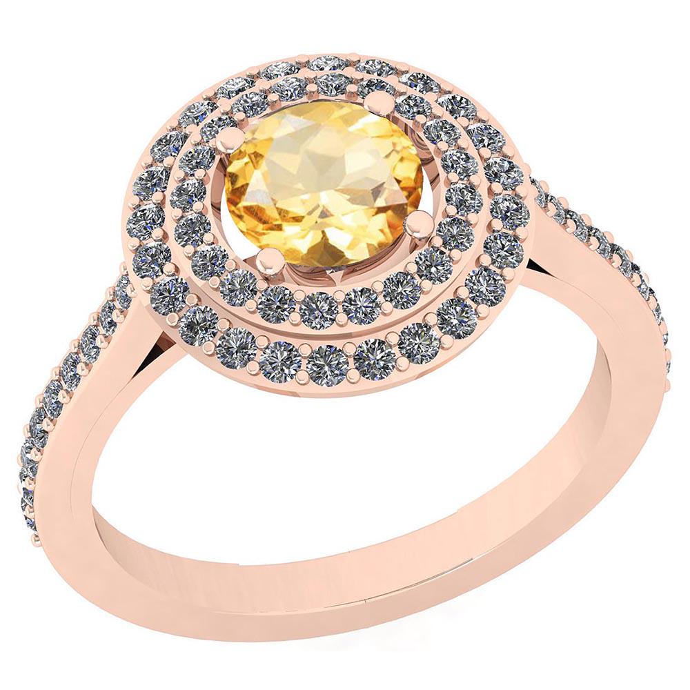 Certified 1.40 Ctw Citrine And Diamond VS/SI1 14K Rose: Certified 1.40 Ctw Citrine And Diamond VS/SI1 14K Rose Gold Halo Ring -- Color Stone Approx Weight: 0.84 Ctw (1 Pcs Round) Center Stone Color: Citrine Center Stone Setting: Prong Side Stone (62 Pcs Ro