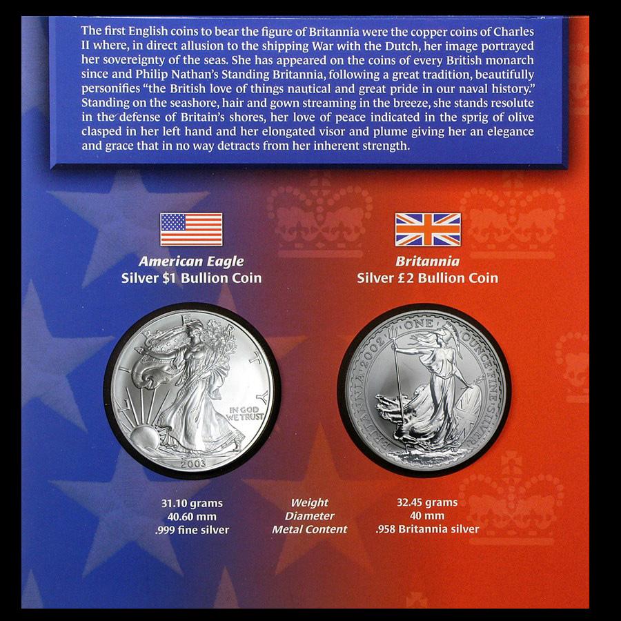 Legacies of freedom Silver eagle 2003 & Silver Britanni: Legacies of freedom Silver eagle 2003 & Silver Britannia 2002 1 oz coin set -- Legacies of freedom Silver eagle 2003 & Silver Britannia 2002 1 oz coin set #IRS86977