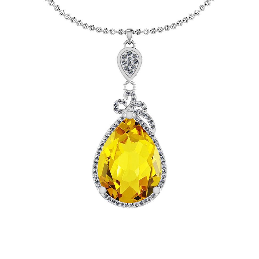 Certified 53.58 Ctw Lemon Topaz And Diamond I2/I3 10K G: Certified 53.58 Ctw Lemon Topaz And Diamond I2/I3 10K Gold Victorian Style Pendant -- Center Stone Approx Weight: 52.43 Ctw (1 Pcs Pear) Center Stone Color: Lemon Topaz Center Stone Setting: Prong Sid