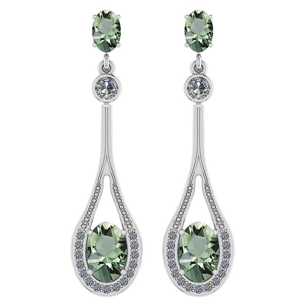 Certified 4.78 Ctw Green Amethyst And Diamond VS/SI1 14: Certified 4.78 Ctw Green Amethyst And Diamond VS/SI1 14K White Gold Dangling Earrings -- Color Stone Approx Weight: 4.12 Ctw (4 Pcs Oval) Center Stone Color: Green Amethyst Center Stone Setting: Prong