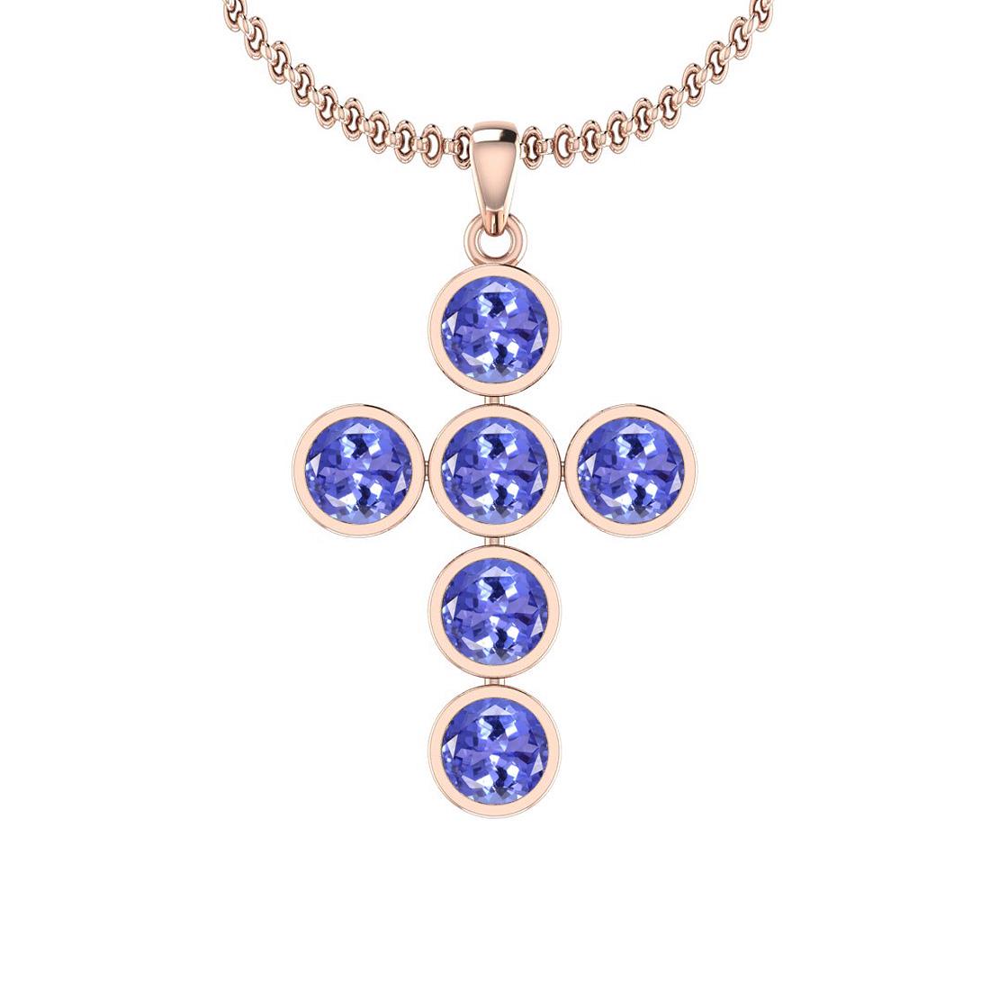 Certified 3.00 Ctw Tanzanite 14K Rose Gold Cross Pendan: Certified 3.00 Ctw Tanzanite 14K Rose Gold Cross Pendant Necklace -- Color Stone Approx Weight: 3.00 Ctw (6 pcs Round) Center Stone Color: Tanzanite Center Stone Setting: Bezel Metal Approx Weight: 2.