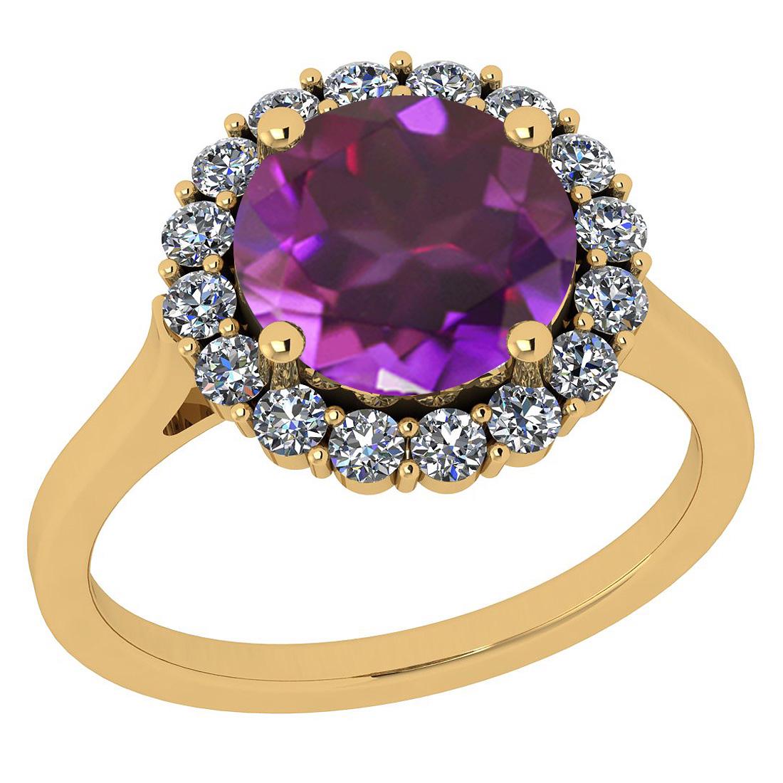 Certified 2.60 Ctw Amethyst And Diamond I2/I3 10K Gold: Certified 2.60 Ctw Amethyst And Diamond I2/I3 10K Gold Victorian Style Engagement Halo Ring -- Center Stone Approx Weight: 2.00 Ctw (1 pcs Round) Center Stone Color: Amethyst Center Stone Setting: Pro