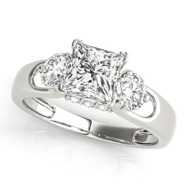 Certified 0.98 Ctw SI2/I1 Diamond 14K White Gold three: Certified 0.98 Ctw SI2/I1 Diamond 14K White Gold three Stone Ring -- Center Diamond Approx Weight: 0.75 Ctw (Princess Cut) Center Color: J-K Center Stone Clarity: SI2/I1 Center Stone Setting: Prong Si