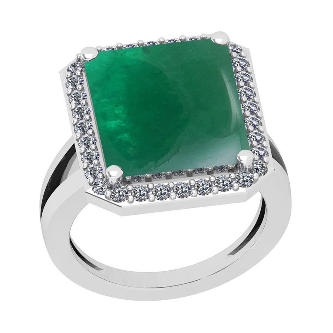 12.87 Ctw SI2/I1 Emerlad And Diamond 14K White Gold Vin: 12.87 Ctw SI2/I1 Emerlad And Diamond 14K White Gold Vingate Style Ring -- Center Stone Weight : 12.42 Ctw ( Emerlad Cab) Center Stone Color :-Emerlad Center Stone Setting : Prong Side Stone Weight Of 