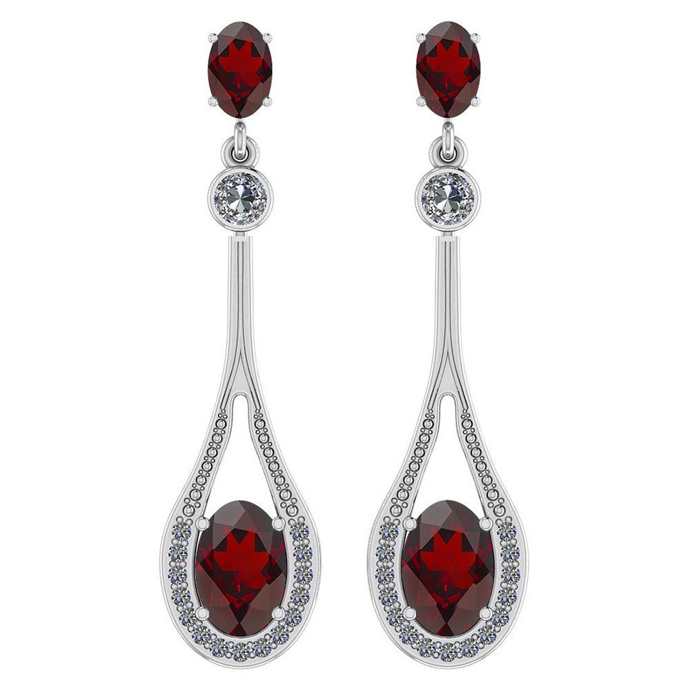 Certified 4.78 Ctw Garnet And Diamond VS/SI1 14K White: Certified 4.78 Ctw Garnet And Diamond VS/SI1 14K White Gold Dangling Earrings -- Color Stone Approx Weight: 4.12 Ctw (4 Pcs Oval) Center Stone Color: Garnet Center Stone Setting: Prong Side Stone (32 