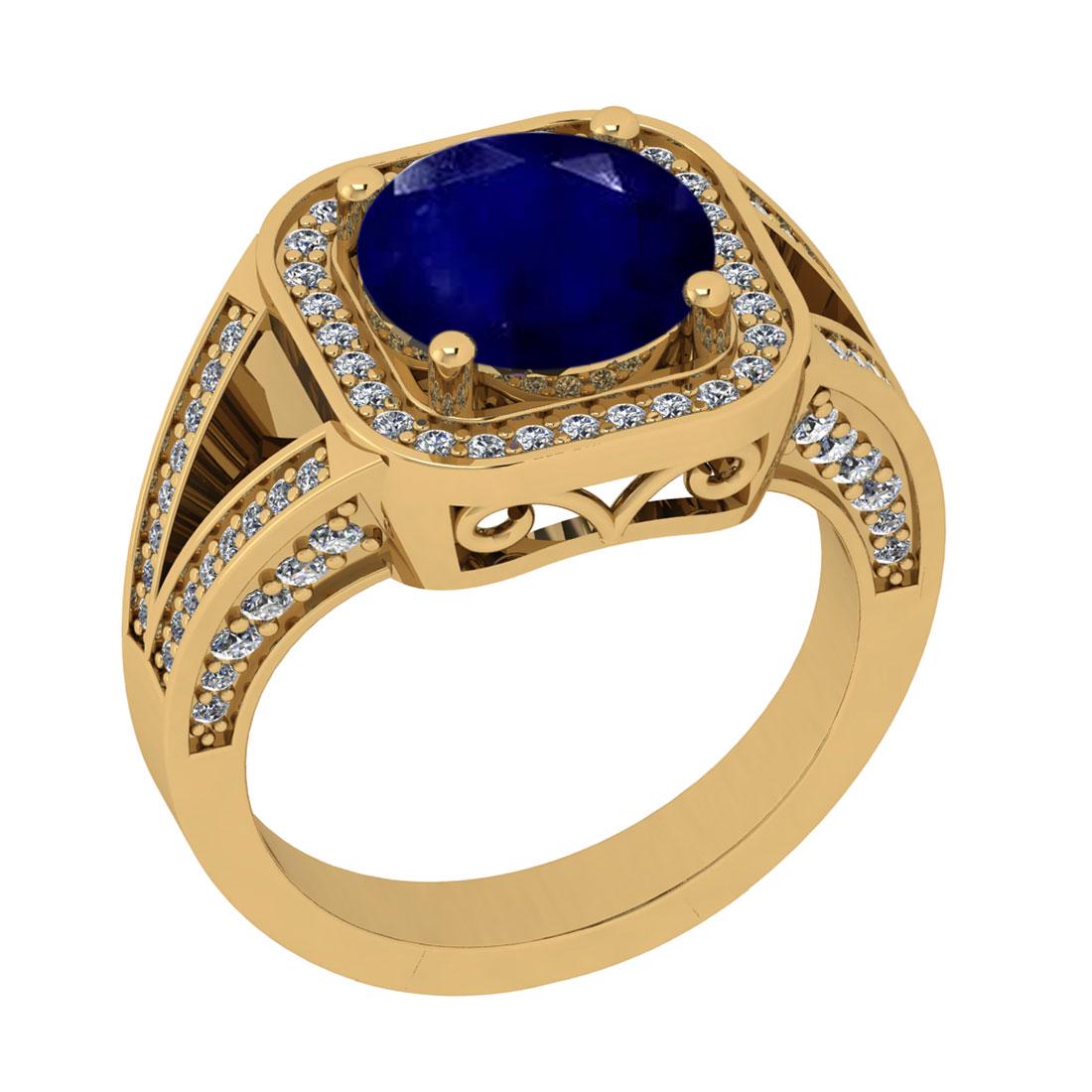 3.06 Ctw SI2/I1 Blue Sapphire And Diamond 14K Yellow Go: 3.06 Ctw SI2/I1 Blue Sapphire And Diamond 14K Yellow Gold Engagement Halo Ring -- Center Stone Weight : 2.50 Ctw (Round Cut) Center Stone Color : Blue Sapphire Stone Setting : Prong Side Stone Weight 