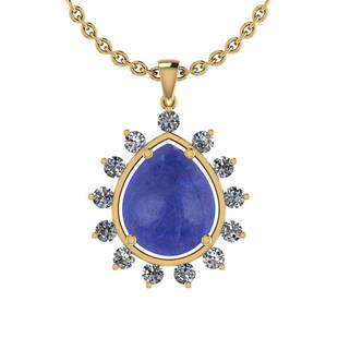 Certified 19.76 Ctw Tanzanite And Diamond VS/SI1 Style: Certified 19.76 Ctw Tanzanite And Diamond VS/SI1 Style Prong Set 14k Gold Pendant Necklace -- Center Stone Weight: 18.65 Ctw (1 Pcs Pear Cabochon) Center Stone Color: Tanzanite Center Stone Setting:
