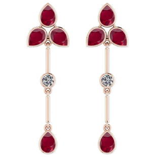 Certified 3.00 Ctw Ruby And Diamond VS/SI1 18K Rose Gol: Certified 3.00 Ctw Ruby And Diamond VS/SI1 18K Rose Gold Dangling Earrings -- Color Stone Approx Weight: 2.80 Ctw (8 Pcs Pear) Center Stone Color: Ruby Center Stone Setting: Bezel Side Stone (2 Pcs