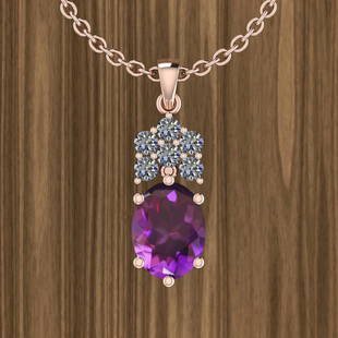 Certified 1.46 Ctw Amethyst And Diamond I2/I3 14K Rose: Certified 1.46 Ctw Amethyst And Diamond I2/I3 14K Rose Gold Pendant Necklace -- Center Stone Approx Weight: 1.25 Ctw (1 pcs Oval) Center Stone Color: Amethyst Center Stone Setting: Prong Side Stone