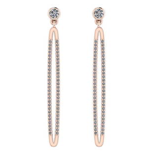 Certified 0.74 Ctw Diamond I1/I2 14K Rose Gold Hanging: Certified 0.74 Ctw Diamond I1/I2 14K Rose Gold Hanging Stud Earrings -- Center Stone Approx Weight ; 0.20 Ctw (2 Pcs Round) Center Stone Color: White G-H Diamond Stone Clarity: I1/I2 Center Stone
