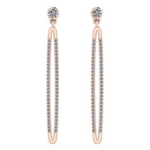 Certified 0.74 Ctw Diamond I1/I2 14K Rose Gold Hanging: Certified 0.74 Ctw Diamond I1/I2 14K Rose Gold Hanging Stud Earrings -- Center Stone Approx Weight ; 0.20 Ctw (2 Pcs Round) Center Stone Color: White G-H Diamond Stone Clarity: I1/I2 Center Stone