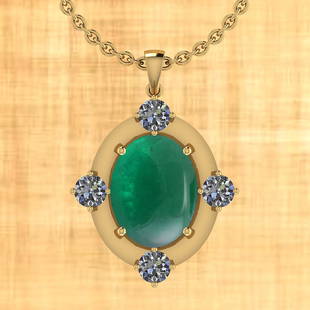 Certified 15.69 Ctw VS/SI1 Emerald And Diamond 14k Yell: Certified 15.69 Ctw VS/SI1 Emerald And Diamond 14k Yellow Gold Victorian Style Pendant -- Center Stone Approx Weight: 15.29 Ctw (1 Pcs Oval Cab) Center Stone Color: Emerald Center Stone Setting: