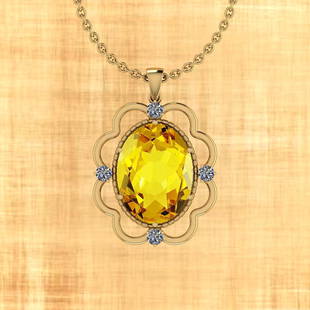 Certified 33.05 Ctw Lemon Topaz And Diamond I2/I3 10K G: Certified 33.05 Ctw Lemon Topaz And Diamond I2/I3 10K Gold Victorian Style Pendant -- Center Stone Weight: 32.05 Ctw (1 pcs Oval) Center Stone Color: Lemon Topaz Center Stone Setting: Prong Side