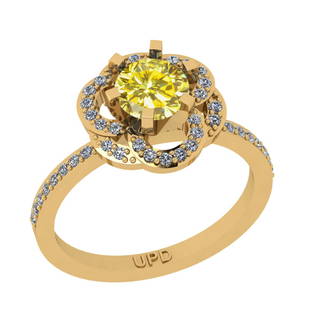 1.27 Ctw I2/I3 Treated Fancy Yellow And White Diamond 1: 1.27 Ctw I2/I3 Treated Fancy Yellow And White Diamond 14K Yellow Gold Engagement Ring -- Center Stone Weight : 1.00 Ctw (Round Cut) Center Stone Color :-Treated Fancy Yellow Diamond Center Stone