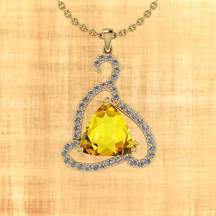 Certified 20.42 Ctw Lemon Topaz And Diamond I2/I3 10K G: Certified 20.42 Ctw Lemon Topaz And Diamond I2/I3 10K Gold Victorian Style Pendant -- Center Stone Approx Weight: 19.37 Ctw (1 pcs Trillion) Center Stone Color: Lemon Topaz Center Stone Setting: