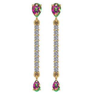 Certified 2.45 Ctw Mystic Topaz And Diamond VS/SI1 14K: Certified 2.45 Ctw Mystic Topaz And Diamond VS/SI1 14K Yellow Gold Dangling Earrings -- Color Stone Approx Weight: 2.00 Ctw (4 Pcs Pear) Center Stone Color: Mystic Topaz Center Stone Setting: Prong