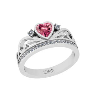 0.75 Ctw SI2/I1 Pink Tourmaline And Diamond 10K White G: 0.75 Ctw SI2/I1 Pink Tourmaline And Diamond 10K White Gold Ring -- Center Stone Weight : 0.50 Ctw ( Heart Cut ) Center Stone Color :-Pink Tourmaline Center Stone Setting : Prong Side Stone Weight Of