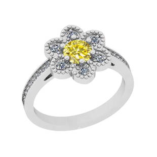 0.80 Ctw I2/I3 Treated Fancy Yellow And White Diamond 1: 0.80 Ctw I2/I3 Treated Fancy Yellow And White Diamond 14K White Gold Filigree Anniversary Ring -- Center Stone Weight : 0.50 Ctw (Round Cut) Center Stone Color :-Treated Fancy Yellow Diamond Center