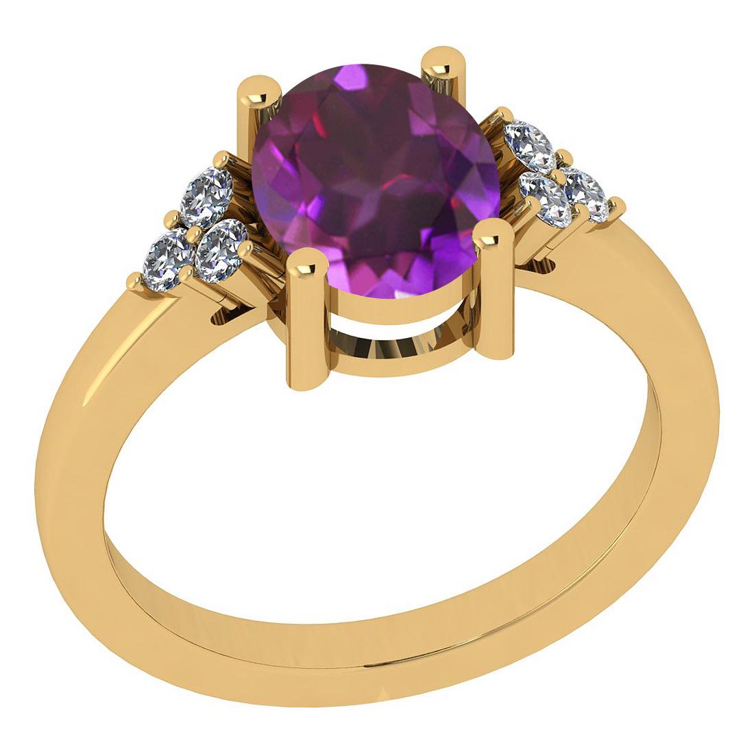 Certified 0.90 Ctw Amethyst And Diamond I2/I3 10K Gold: Certified 0.90 Ctw Amethyst And Diamond I2/I3 10K Gold Victorian Style Anniversary Ring -- Center Stone Approx Weight: 0.75 Ctw (1 pcs Oval) Center Stone Color: Amethyst Center Stone Setting: Prong Si