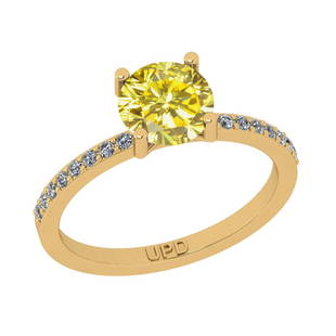 1.43 Ctw I2/I3 Treated Fancy Yellow And White Diamond 1: 1.43 Ctw I2/I3 Treated Fancy Yellow And White Diamond 14K Yellow Gold Engagement Ring -- Center Stone Weight : 1.25 Ctw (Round Cut) Center Stone Color :-Treated Fancy Yellow Diamond Center Stone