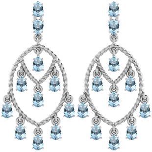 Certified 6.16 Ctw Blue Topaz 18K White Gold Dangling E: Certified 6.16 Ctw Blue Topaz 18K White Gold Dangling Earrings -- Color Stone Approx Weight ; 6.16 Ctw (22 Pcs Pear) Stone Color: Blue Topaz Stone Setting: Prong Metal Approx Weight: 6.50 Gram 18k