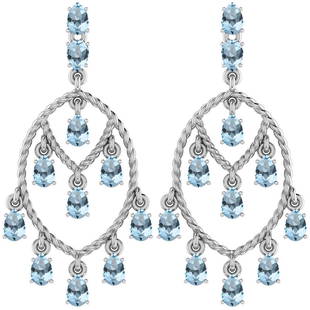 Certified 6.16 Ctw Blue Topaz 18K White Gold Dangling E: Certified 6.16 Ctw Blue Topaz 18K White Gold Dangling Earrings -- Color Stone Approx Weight ; 6.16 Ctw (22 Pcs Pear) Stone Color: Blue Topaz Stone Setting: Prong Metal Approx Weight: 6.50 Gram 18k