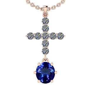 Certified 5.51 Ctw VS/SI1 Tanzanite And Diamond 14K Ros: Certified 5.51 Ctw VS/SI1 Tanzanite And Diamond 14K Rose Gold Necklace -- Center Stone Approx Weight: 4.61 Ctw (Oval Cut) Center Stone Color: Tanzanite Center Stone Setting: Prong Side Stone 0.90 Ctw