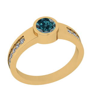 0.75 Ctw I2/I3 Treated Fancy Blue And White Diamond 14K: 0.75 Ctw I2/I3 Treated Fancy Blue And White Diamond 14K Yellow Gold Ring -- Center Stone Weight : 0.50 Ctw (Round Cut) Center Stone Color :-Treated Fancy Blue Diamond Center Stone Clarity :I2/I3