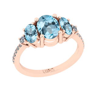 2.40 Ctw I2/I3 Blue Topaz And Diamond 10K Rose Gold thr: 2.40 Ctw I2/I3 Blue Topaz And Diamond 10K Rose Gold three Stone Ring -- Center Stone Weight : 2.25 Ctw ( Oval Cut ) Center Stone Color :-Blue Topaz Center Stone Setting : Prong Side Stone Weight Of