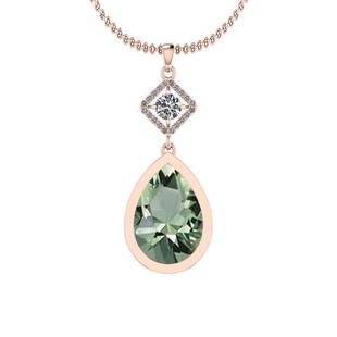 Certified 10.96 Ctw Green Amethyst And Diamond I1/I2 14: Certified 10.96 Ctw Green Amethyst And Diamond I1/I2 14K Rose Gold Victorian Style Pendant -- Color Stone Approx Weight: 10.30 Ctw (1pcs Pear) Center Stone Color: Green Amethyst Center Stone Setting: