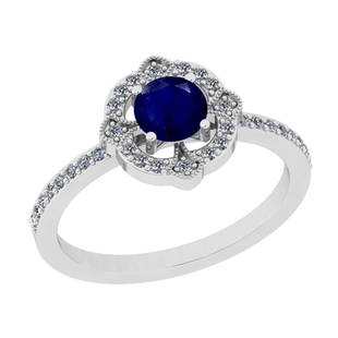 0.70 Ctw SI2/I1 Blue Sapphire And Diamond 14K White Gol: 0.70 Ctw SI2/I1 Blue Sapphire And Diamond 14K White Gold Engagement Ring -- Center Stone Weight : 0.50 Ctw (Round Cut) Center Stone Color : Blue Sapphire Stone Setting : Prong Side Stone Weight Of