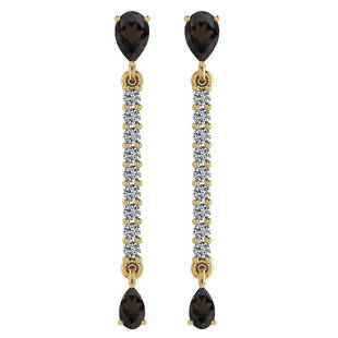 Certified 2.45 Ctw Smoky Quartz And Diamond 14K Yellow: Certified 2.45 Ctw Smoky Quartz And Diamond 14K Yellow Gold Dangling Earrings -- Color Stone Approx Weight: 2.00 Ctw (4 Pcs Pear) Center Stone Color: Smoky Quartz Center Stone Setting: Prong Side