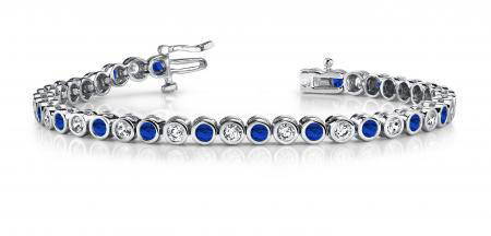 14KT WHITE GOLD 3 CTW G-H SI2/SI3 CLASSIC ROUND BEZEL S: 14KT WHITE GOLD 3 CTW G-H SI2/SI3 CLASSIC ROUND BEZEL SET DIAMOND & TANZANITE TENNIS BRACELET -- 14KT WHITE GOLD 3 CTW G-H SI2/SI3 CLASSIC ROUND BEZEL SET DIAMOND & TANZANITE TENNIS BRACELET #IRS20227
