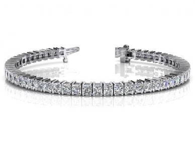 14K WHITE GOLD 4 CTW G-H I1/I2 PRINCESS CUT DIAMOND STR: 14K WHITE GOLD 4 CTW G-H I1/I2 PRINCESS CUT DIAMOND STRAND TENNIS BRACELET -- 14K WHITE GOLD 4 CTW G-H I1/I2 PRINCESS CUT DIAMOND STRAND TENNIS BRACELET #IRS23430