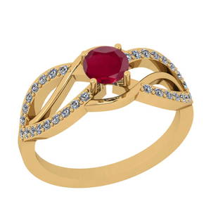 1.10 Ctw SI2/I1 Blue Sapphire And Diamond 14K Yellow Go: 1.10 Ctw SI2/I1 Blue Sapphire And Diamond 14K Yellow Gold Engagement Ring -- Center Stone Weight : 0.80 Ctw (Round Cut) Center Stone Color : Blue Sapphire Stone Setting : Prong Side Stone Weight Of