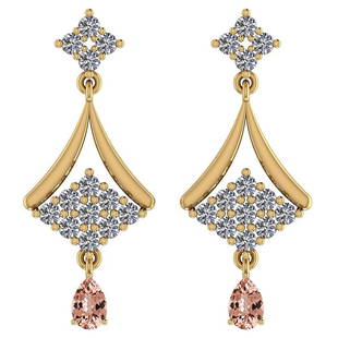 Certified 2.79Ctw Morganite And Diamond VS/SI1 18K Yell: Certified 2.79Ctw Morganite And Diamond VS/SI1 18K Yellow Gold Dangling Earrings -- Color Stone Approx Weight: 1.00 Ctw (2 Pcs Pear) Center Stone Color: Morganite Center Stone Setting: Prong Side