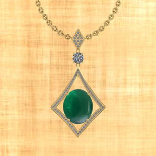 Certified 10.04 Ctw VS/SI1 Emerald And Diamond 14k Yell: Certified 10.04 Ctw VS/SI1 Emerald And Diamond 14k Yellow Gold Victorian Style Pendant -- Center Stone Approx Weight: 9.11 Ctw (1 Pcs Oval Cab) Center Stone Color: Emerald Center Stone Setting: Prong