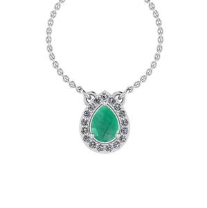 1.05 Ctw SI2/I1 Emerald And Diamond 14K White Gold Nekl