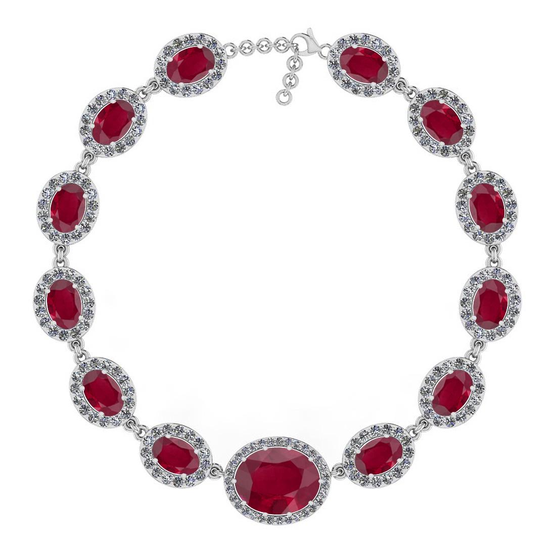 Certified 20.85 Ctw I2/I3 Ruby And Diamond 14K White Go: Certified 20.85 Ctw I2/I3 Ruby And Diamond 14K White Gold victorian Style Bracelet -- Center Stone Approx Weight: 17.37 Ctw (Oval Cut) Center Stone Color: Ruby Center Stone Setting: Prong Side Stone 3