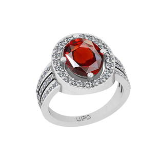 5.20 Ctw I2/I3 Garnet And Diamond 10K White Gold Engage: 5.20 Ctw I2/I3 Garnet And Diamond 10K White Gold Engagement Halo Ring -- Center Stone Weight : 4.50 Ctw ( Oval Cut ) Center Stone Color :-Garnet Center Stone Setting : Prong Side Stone Weight Of Ctw