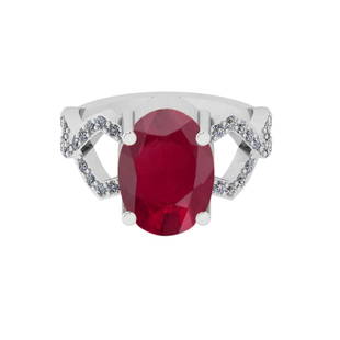 5.53 Ctw I2/I3 Ruby And Diamond 14K White Gold Engageme: 5.53 Ctw I2/I3 Ruby And Diamond 14K White Gold Engagement Ring -- Center Stone Weight : 5.00 Ctw (Oval Cut ) Center Stone Color : Ruby Center Stone Setting : Prong Side Stone Weight Of Ctw 0.53 Ctw