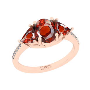2.10 Ctw I2/I3 Garnet And Diamond 10K Rose Gold three S: 2.10 Ctw I2/I3 Garnet And Diamond 10K Rose Gold three Stone Ring -- Center Stone Weight : 2.00 Ctw ( Oval Cut ) Center Stone Color :-Garnet Center Stone Setting : Prong Side Stone Weight Of Ctw 0.10