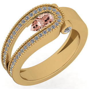 Certified 0.79 Ctw Morganite And Diamond VS/SI1 10K Yel: Certified 0.79 Ctw Morganite And Diamond VS/SI1 10K Yellow Gold Ring -- Color Stone Approx Weight: 0.50 Ctw (1 Pcs Pear) Center Stone Color: Morganite Center Stone Setting: Chennal Side Stone (49 Pcs