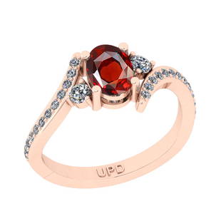 1.58 Ctw SI2/I1 Garnet And Diamond 10K Rose Gold Bypass: 1.58 Ctw SI2/I1 Garnet And Diamond 10K Rose Gold Bypass Engagement Ring -- Center Stone Weight : 1.25 Ctw ( Oval Cut ) Center Stone Color :-Garnet Center Stone Setting : Prong Side Stone Weight Of