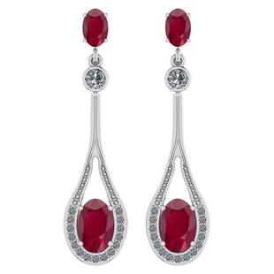 Certified 4.78 Ctw Ruby And Diamond VS/SI1 18K White Go: Certified 4.78 Ctw Ruby And Diamond VS/SI1 18K White Gold Dangling Earrings -- Color Stone Approx Weight: 4.12 Ctw (4 Pcs Oval) Center Stone Color: Ruby Center Stone Setting: Prong Side Stone (32 Pcs