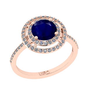 1.61 Ctw I2/I3 Blue Sapphire And Diamond 14K Rose Gold: 1.61 Ctw I2/I3 Blue Sapphire And Diamond 14K Rose Gold Engagement Halo Ring -- Center Stone Weight : 1.10 Ctw (Round Cut) Center Stone Color :-Blue Sapphire Stone Setting : Prong Side Stone Weight Of