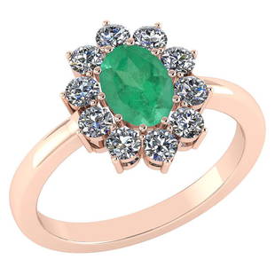 Certified 0.80 Ctw Emerald And Diamond VS/SI1 10K Rose: Certified 0.80 Ctw Emerald And Diamond VS/SI1 10K Rose Gold Halo Ring -- Color Stone Approx Weight: 0.50 Ctw (1 Pcs Oval) Center Stone Color: Emerald Center Stone Setting: Prong Side Stone (10 Pcs