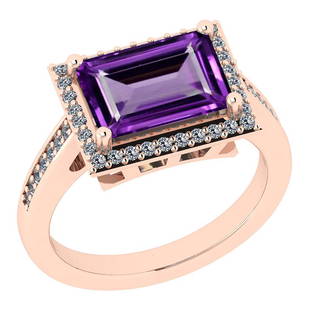 Certified 2.77 Ctw Amethyst And Diamond I2/I3 10K Gold: Certified 2.77 Ctw Amethyst And Diamond I2/I3 10K Gold Victorian Style Engagement Halo Ring -- Center Stone Approx Weight: 2.50 Ctw (1 pcs Emerald Octo) Center Stone Color: Amethyst Center Stone